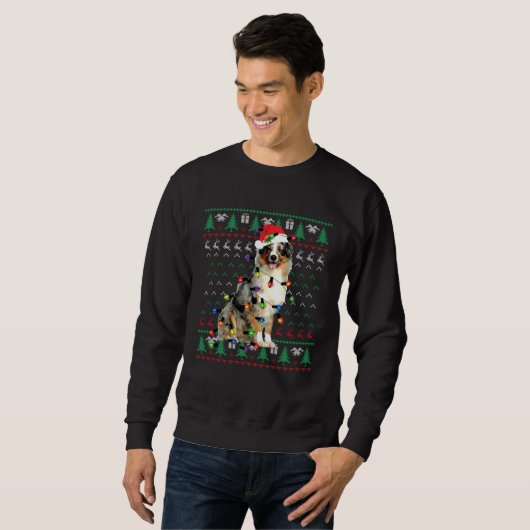 Australian Shepherd Christmas Lights Ugly Sweater Sweatshirt (Vorne ganz)