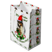 Australian Shepherd Christmas Mittlere Geschenktüte (Vorderseite Schrägansicht)