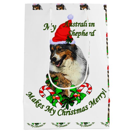 Australian Shepherd Christmas Mittlere Geschenktüte (Rückseite)