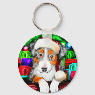 Australian Shepherd Christmas Open Geschenke Schlüsselanhänger