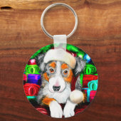 Australian Shepherd Christmas Open Geschenke Schlüsselanhänger (Vorderseite)
