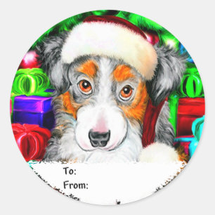 Australian Shepherd Christmas Open Geschenke Tags Runder Aufkleber