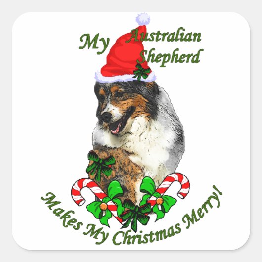 Australian Shepherd Christmas Quadratischer Aufkleber (Vorderseite)