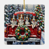 Australian Shepherd Christmas Red Truck Holiday Keramikornament (Rückseite)