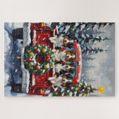 Australian Shepherd Christmas Red Truck Holiday Puzzle (Horizontal)