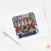 Australian Shepherd Christmas Red Truck Holiday Quadratischer Aufkleber (Umschlag)