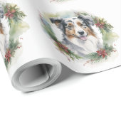 Australian Shepherd Christmas Wreath Festive Pup Geschenkpapier (Rolleneckpunkt)