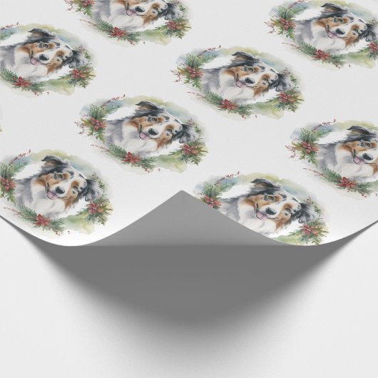 Australian Shepherd Christmas Wreath Festive Pup Geschenkpapier (Ecke)