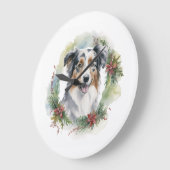 Australian Shepherd Christmas Wreath Festive Pup Große Wanduhr (Winkel)