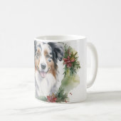 Australian Shepherd Christmas Wreath Festive Pup Kaffeetasse (VorderseiteRechts)