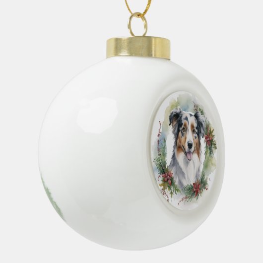 Australian Shepherd Christmas Wreath Festive Pup Keramik Kugel-Ornament (Links)