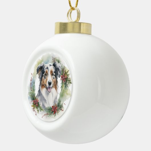 Australian Shepherd Christmas Wreath Festive Pup Keramik Kugel-Ornament (Rechts)