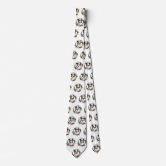 Australian Shepherd Christmas Wreath Festive Pup Krawatte (Vorderseite)