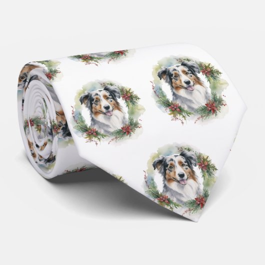 Australian Shepherd Christmas Wreath Festive Pup Krawatte (Gerollt)