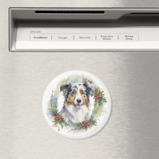 Australian Shepherd Christmas Wreath Festive Pup Magnet (In Situ (Geschirrspüler))