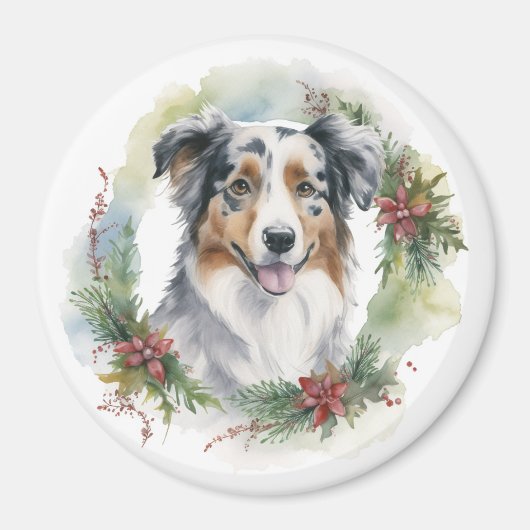 Australian Shepherd Christmas Wreath Festive Pup Magnet (Vorne)