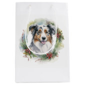 Australian Shepherd Christmas Wreath Festive Pup Mittlere Geschenktüte (Vorderseite)