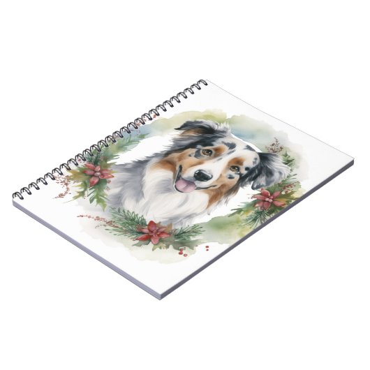 Australian Shepherd Christmas Wreath Festive Pup Notizblock (Linke Seite)