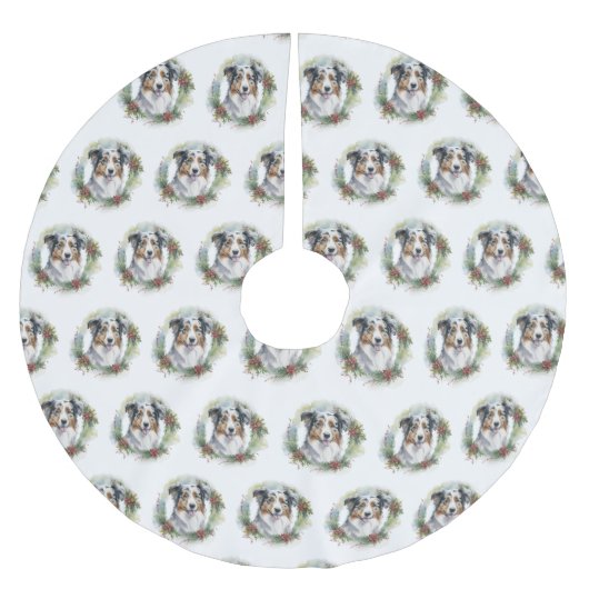 Australian Shepherd Christmas Wreath Festive Pup Polyester Weihnachtsbaumdecke (Vorderseite)
