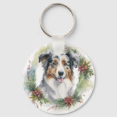 Australian Shepherd Christmas Wreath Festive Pup Schlüsselanhänger (Vorderseite)