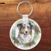 Australian Shepherd Christmas Wreath Festive Pup Schlüsselanhänger (Vorderseite)