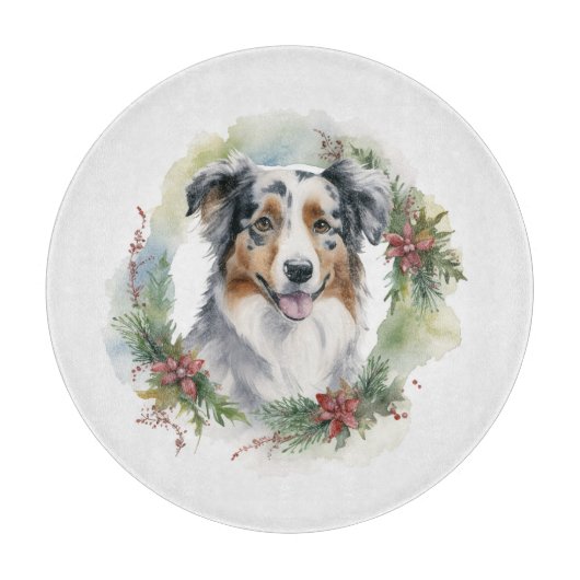 Australian Shepherd Christmas Wreath Festive Pup Schneidebrett (Vorderseite)