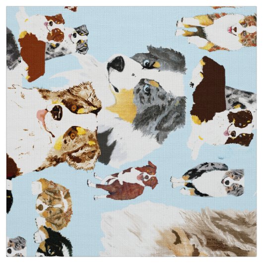 Australian Shepherd Collage Poly Poplin 60" Fabric Stoff (Muster)