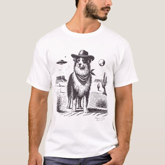 Australian Shepherd Cowboy Aussie Cowboy Ufo T-Shirt (Vorderseite)