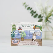 Australian Shepherd Cozy New Zuhause Moving        Ankündigungspostkarte (Stehend Vorderseite)