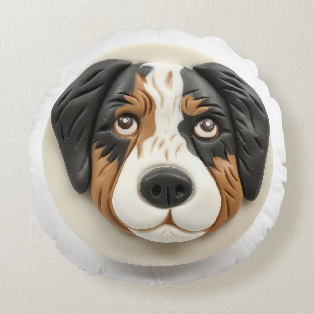 Australian Shepherd Dog 3D Inspiriert Rundes Kissen (Vorderseite)