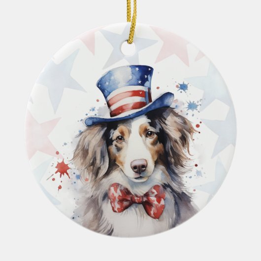 Australian shepherd Dog, 4th of july Personalized Keramik Ornament (Vorne)