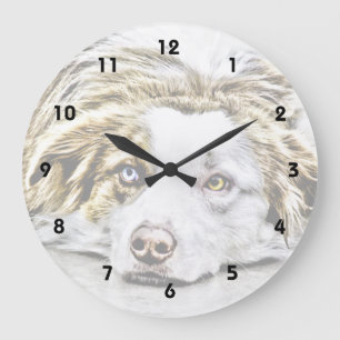 Australian Shepherd dog art Große Wanduhr