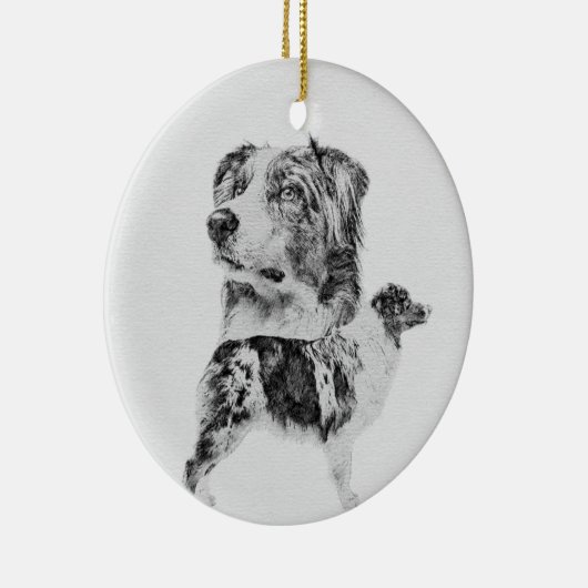 Australian Shepherd dog - Aussie pencil sketch Keramik Ornament (Rechts)
