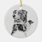 Australian Shepherd dog - Aussie pencil sketch Keramik Ornament (Vorne)
