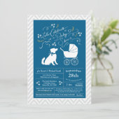 Australian Shepherd Dog Baby Shower Blue Boy Einladung (Stehend Vorderseite)