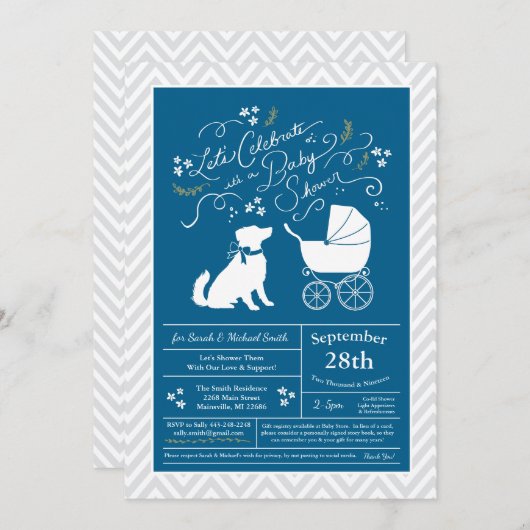 Australian Shepherd Dog Baby Shower Blue Boy Einladung (Vorne/Hinten)