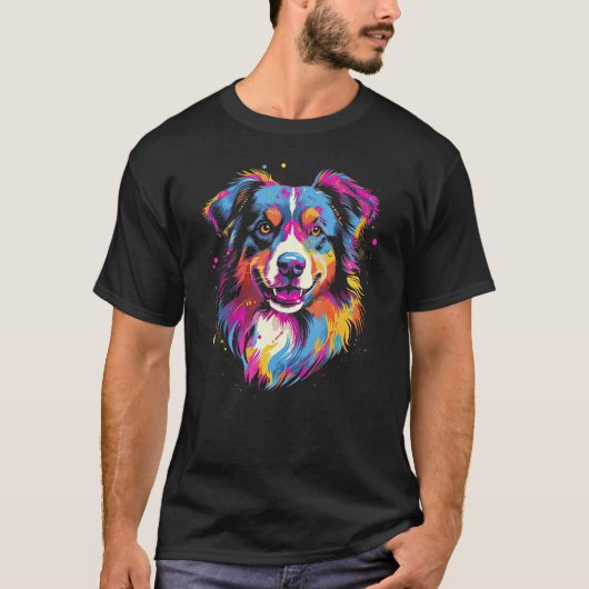 Australian Shepherd Dog Border Collie Graffiti Art T-Shirt (Vorderseite)