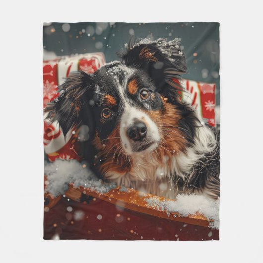 Australian Shepherd Dog Christmas Festive Fleecedecke (Vorderseite)