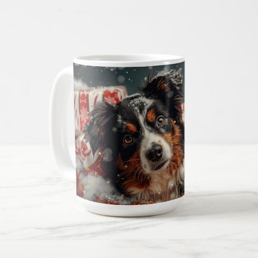 Australian Shepherd Dog Christmas Festive Kaffeetasse (Vorderseite Links)