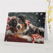 Australian Shepherd Dog Christmas Festive Karte (Gelbe Blume)
