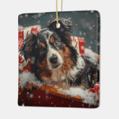 Australian Shepherd Dog Christmas Festive Keramikornament (Links)