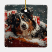 Australian Shepherd Dog Christmas Festive Keramikornament (Rückseite)