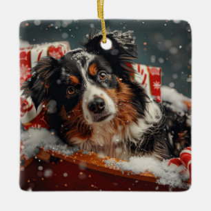 Australian Shepherd Dog Christmas Festive Keramikornament