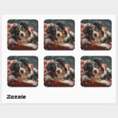 Australian Shepherd Dog Christmas Festive Quadratischer Aufkleber (Blatt)