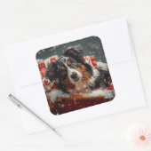 Australian Shepherd Dog Christmas Festive Quadratischer Aufkleber (Umschlag)