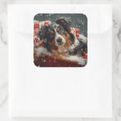 Australian Shepherd Dog Christmas Festive Quadratischer Aufkleber (Tasche)