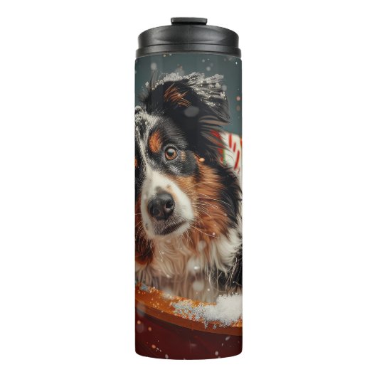 Australian Shepherd Dog Christmas Festive Thermosbecher (Vorderseite)