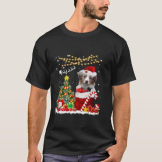 Australian Shepherd Dog Christmas Tree Lights Dog T-Shirt