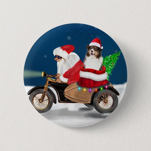 Australian Shepherd Dog Christmas Weihnachtsmann Button (Vorderseite)