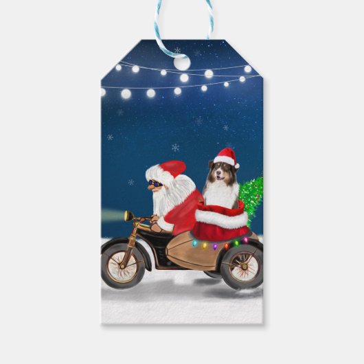 Australian Shepherd Dog Christmas Weihnachtsmann Geschenkanhänger (Vorderseite)